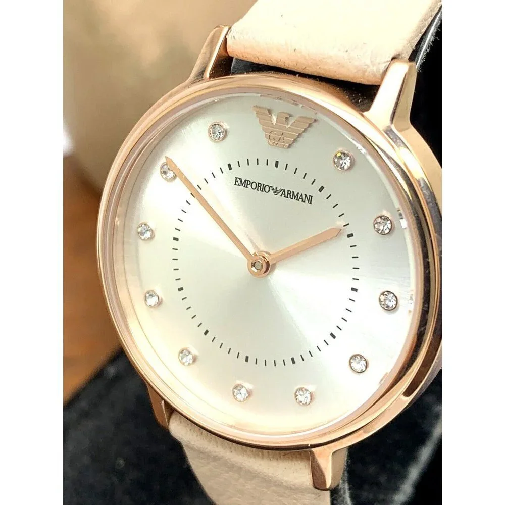 Emporio Armani Women's Watch AR2510 Quartz Rose Gold Nude Leather Strap … - Picture 13 of 14